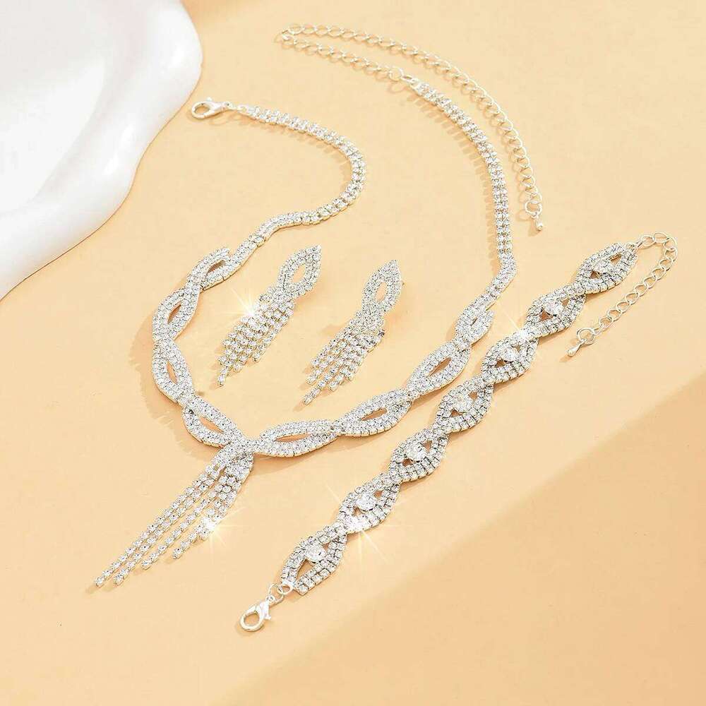 4Pc Women's Fashion Copper Claw Chain Hollow Tassel Necklace Earrings Bracelet Jewelry Set Wedding Banquet Party Festival Gift