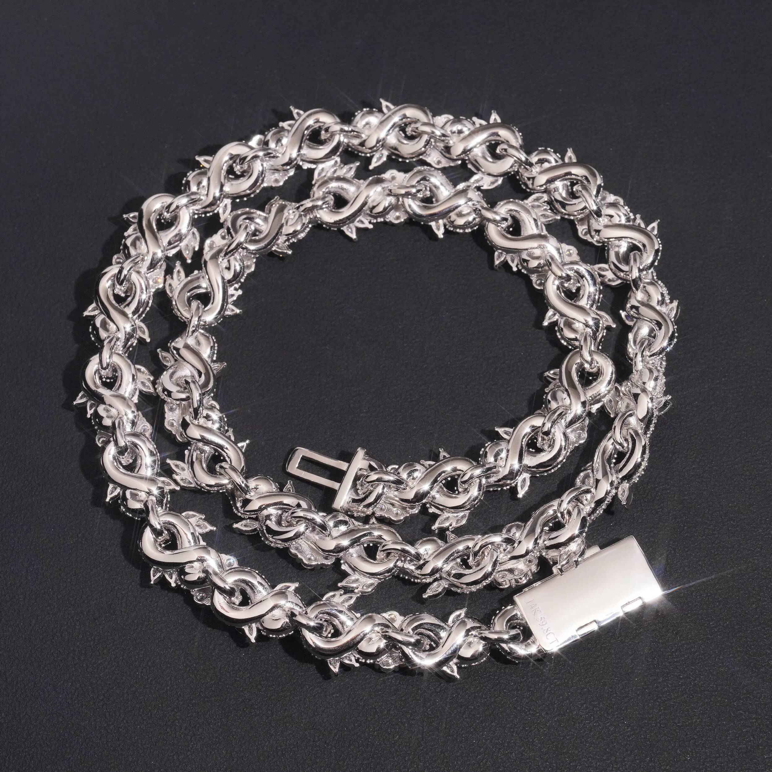 12MM Sterling Silver Moissanite Diamond Iced Out Men Necklace Jewelry Infinity Chain Link With Flower