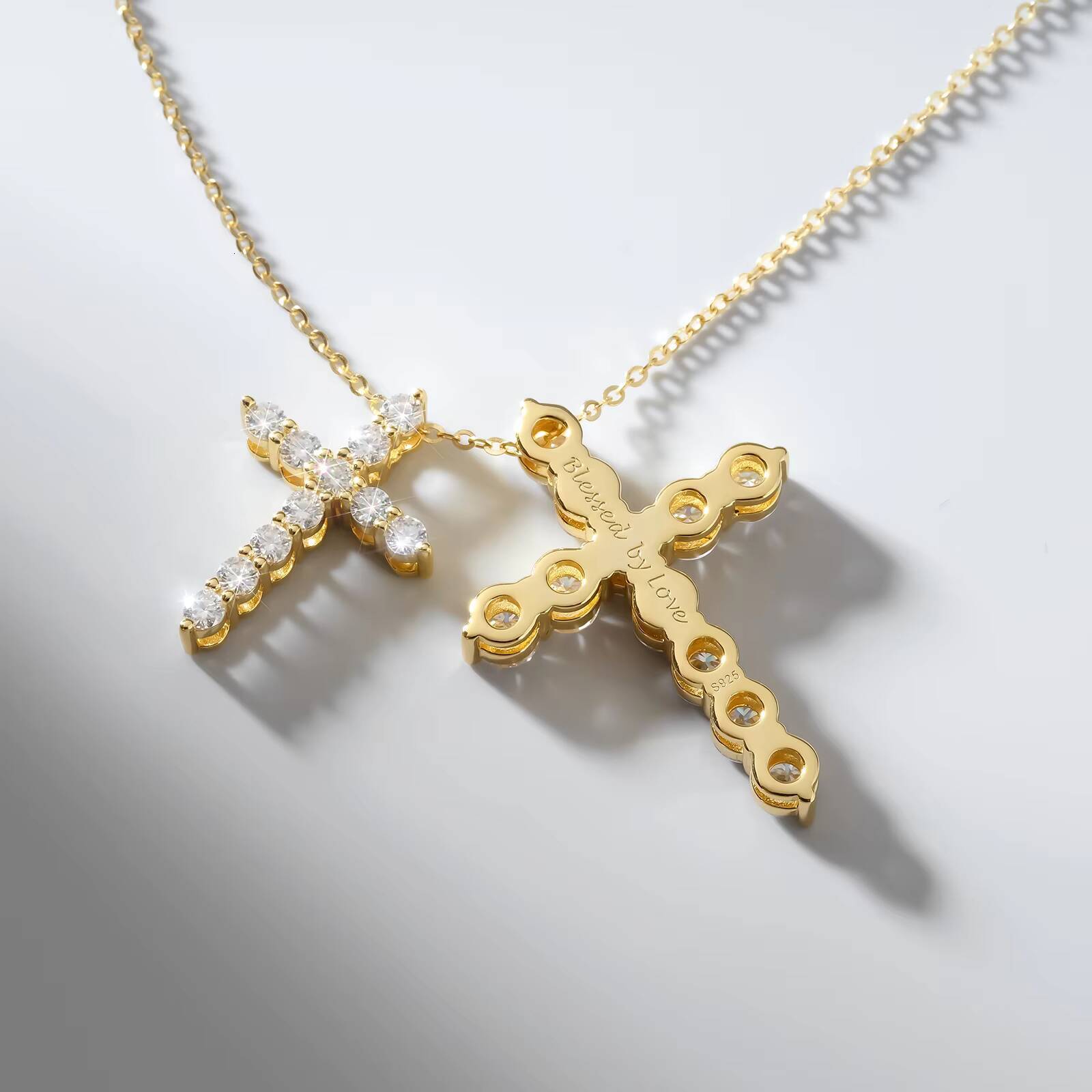 Moissanite Necklace VVS Christian Cross Pendants 14K White Gold Plated 925 Sterling Silver Religious Jewelry Gift for Men Women