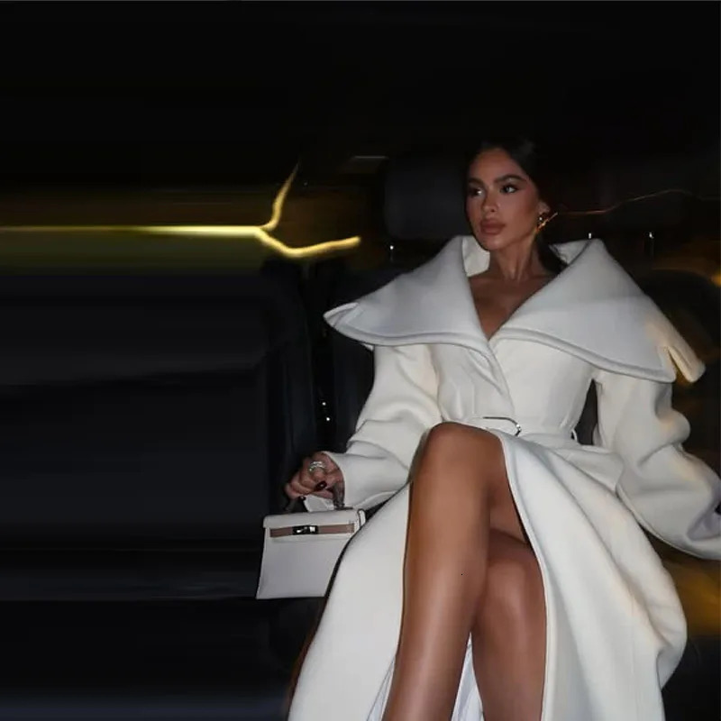 Stylish Elegant Woolen Coat Belted Highend Office Ladies Sophisticated Modest Trendy Long Jacket Womens Autumn Outerwear 251024