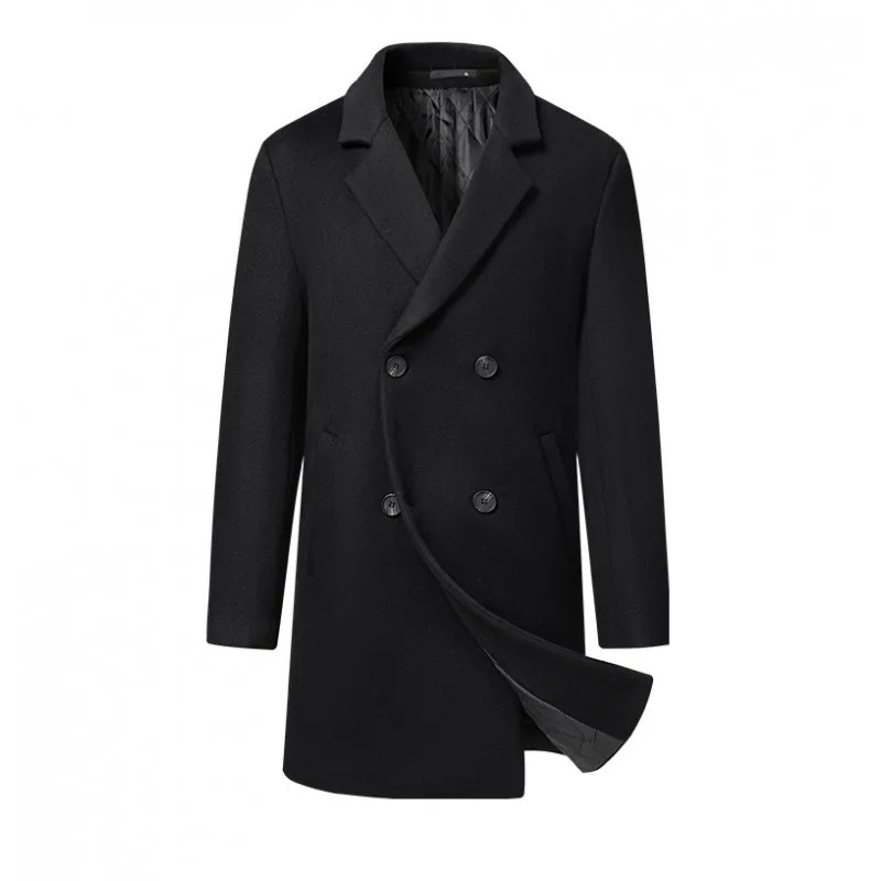 Highquality mens fashionable and stylish solidcolor casual autumn winter coat with wool cotton midlength 251016
