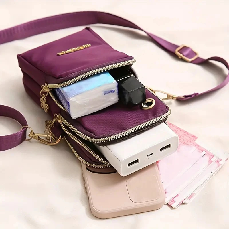 7 Color Mobile Phone Crossbody Bags for Women Fashion Women Shoulder Bag Cell Phone Pouch With Headphone Plug 3 Layer Wallet 251027