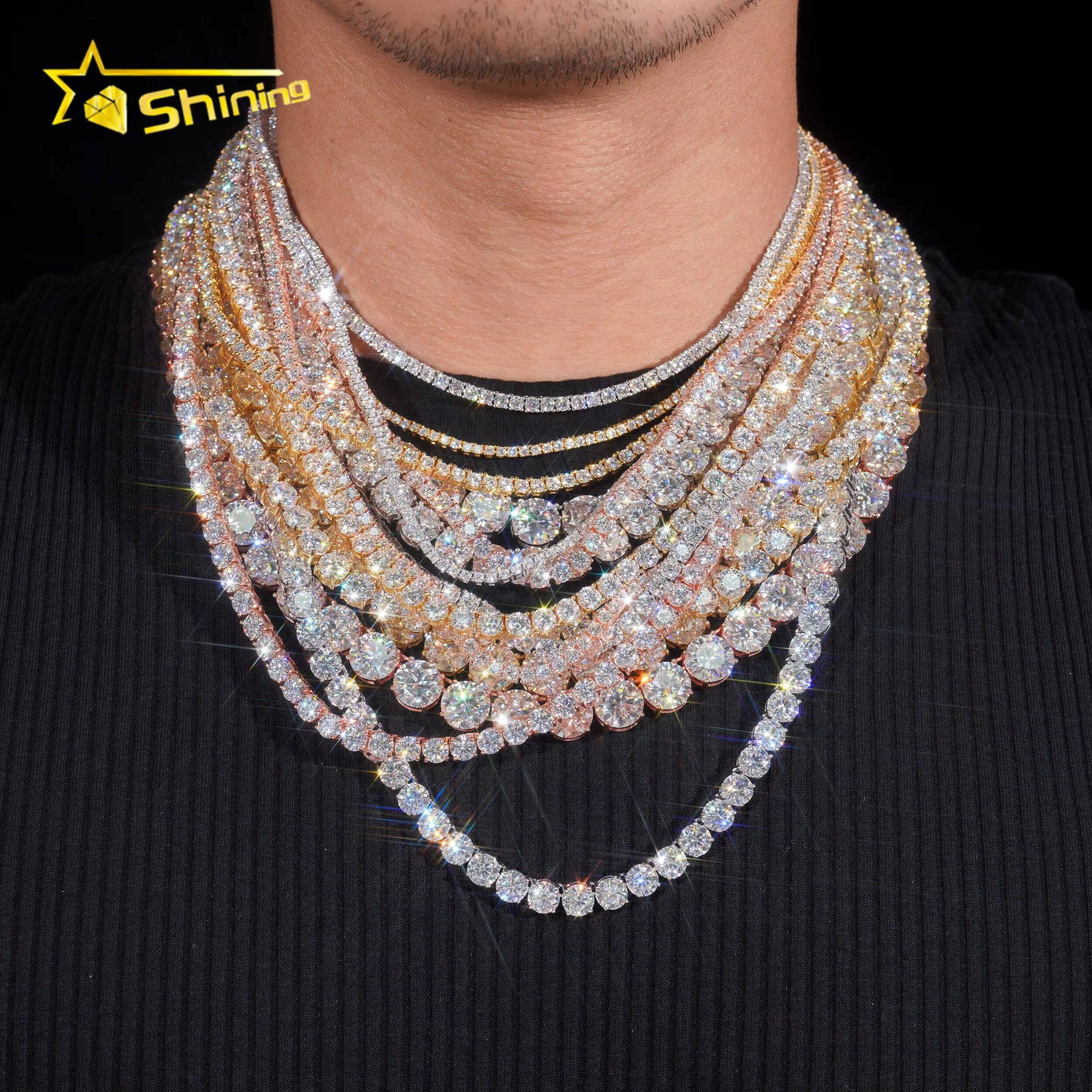 Hot Sale Classic Basket Prong Setting 925 Silver VVS Diamond Bracelet Necklace Moissanite Tennis Chain