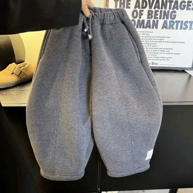 Winter Warm Children Clothes Thickened FleeceLined Pants 27Y Boys Girls Loose Casual Pants Fashionable Solid Color TrousersT251027