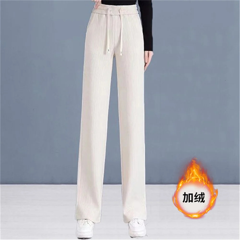 Autumn Winter Elastic Waist Loose Casual Wide Leg Corduroy Pants Female Add Velvet Fashion Allmatch Trousers Womens Clothing 251027