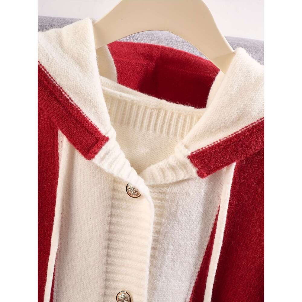 Women's Cozy Color-Block - Oversized Cardigan With Details, White & Yellow, Fall/Winter Layering Piece, Casual Winter Wear Button Detail | Constr