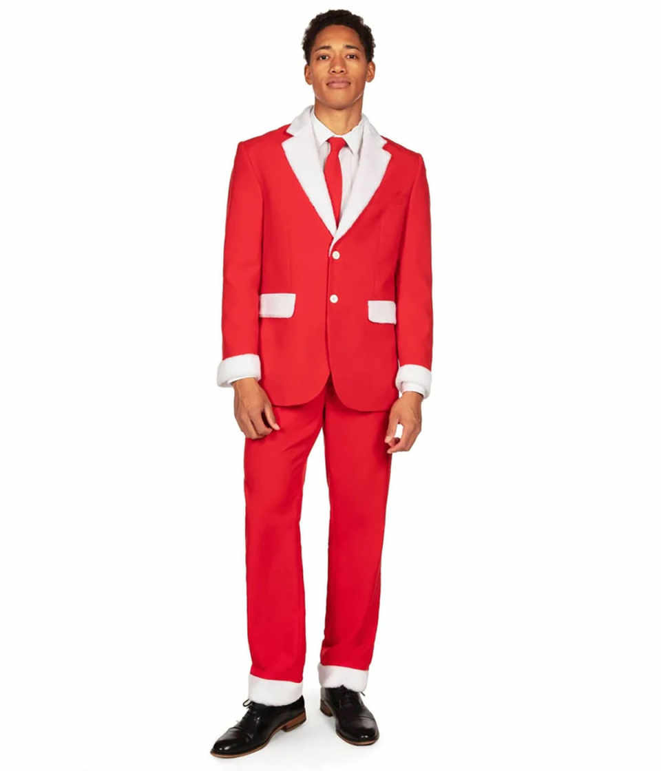 Merry Christmas Set Red and White Single Breasted Men Suit Two Pieces(Jacket+Pants) Outfits Casual Party Prom Clothing