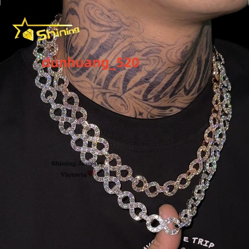Stylish New Design Shining Jewelry Hot Sell Hip Hop Iced Out Chain 13MM Infinity Link Chain With VVS Moissanite Diamond