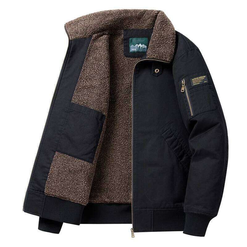 Retro Men's Cotton Jacket Autumn Winter Plus Veet Fashion Casual Male Coat Warm Windproof Trend Versatile Top Baseball Clothes