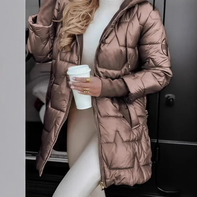 Hooded Cotton Clothes Long Sleeve Women Autumn Winter Parka Coat Jacket Solid Color Zipper Fashion 251027