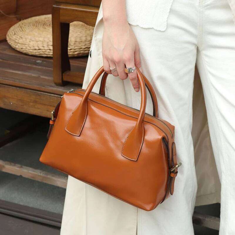 Hifashion Vintage Genuine Leather Handbags For Women 2025 Designer Bowling Tote Satchel Ladies Shoulder Crossbody Bags