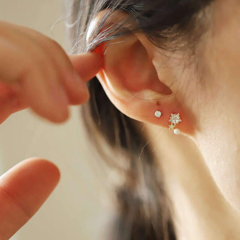 Earrings Designer luxury earring Pure silver 14K Gold Plated Small Star Shell Pearl Cute Curved Mini Earrings for Women Ins