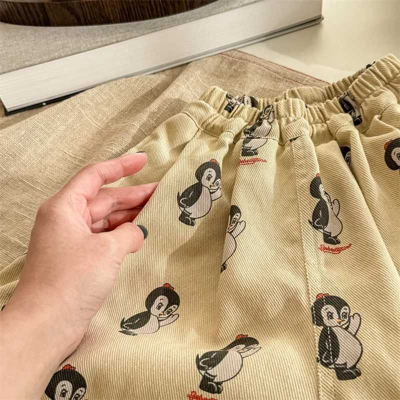 2025 New Kids Casual Loose Harem Pants with Adorable Penguin Prints for 17 Years Old Comfortable Wear Boy and Girls TrousersT251027