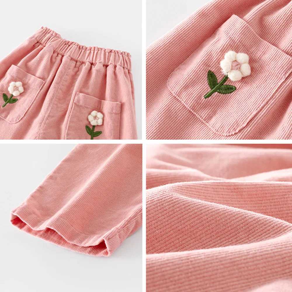 Girl Pants Cotton Flower Embroidery Autumn Winter Children Clothing Straight Toddler Trousers For SchoolT251027