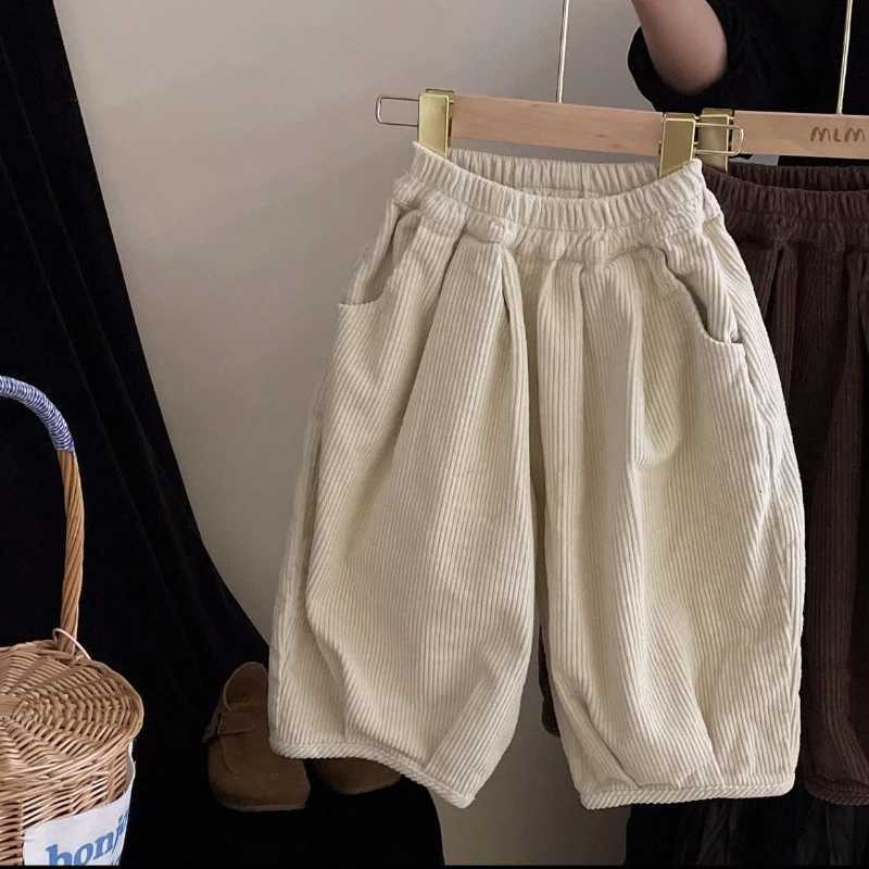 Childrens Corduroy Fleece Padded Pants 2025 Autumn Winter Boys And Girls Korean Harun Pants Loose Casual TrousersT251027