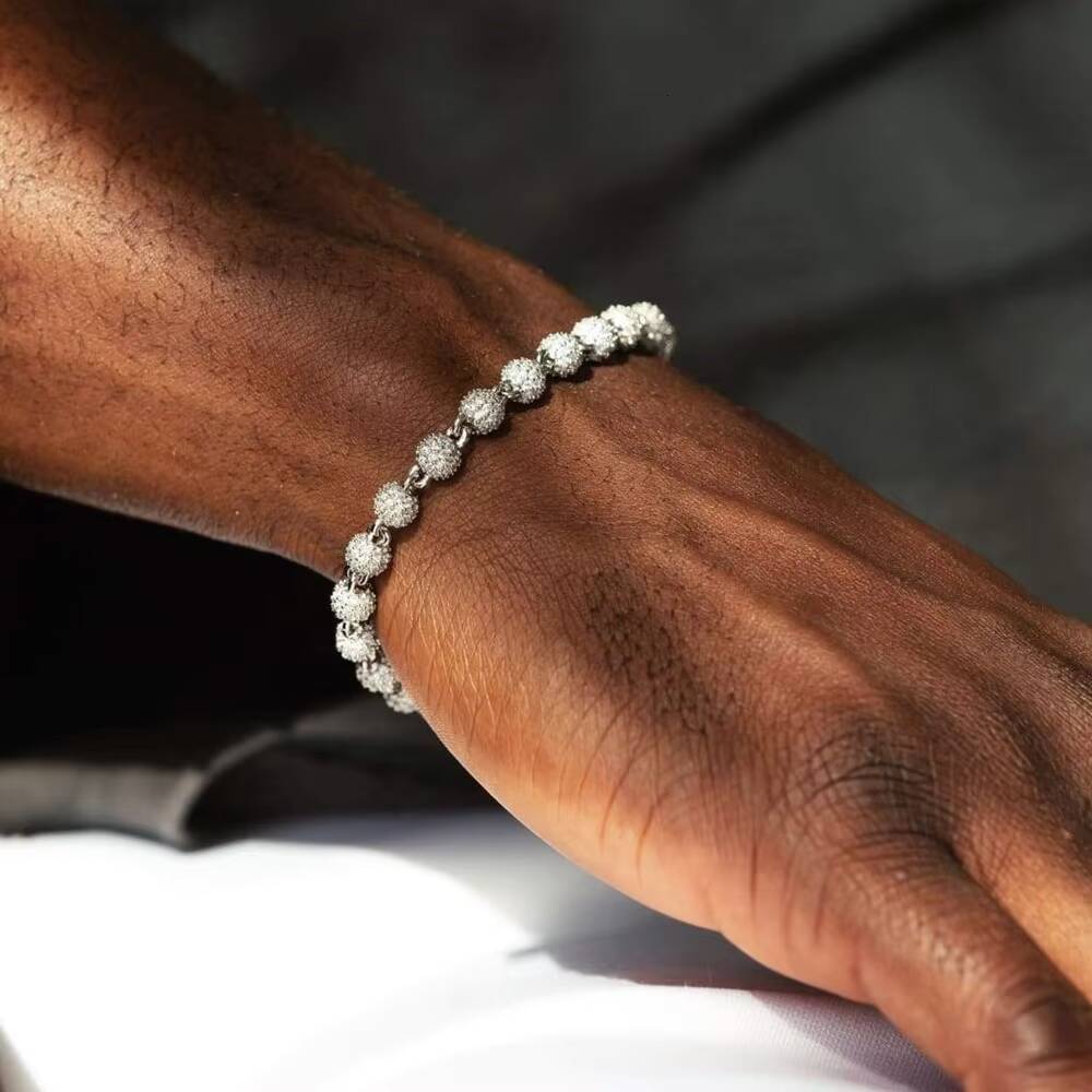 Custom Iced Out 4mm 925 Silver Mens Women With Moissanite Diamond Ball Beaded Bracelet