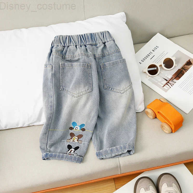 Disney Cartoon Mickey Embroidery Boys Jeans Autumn New Elastic Waist Loose Denim Pants Korean Casual Versatile Kids Trousers H251027
