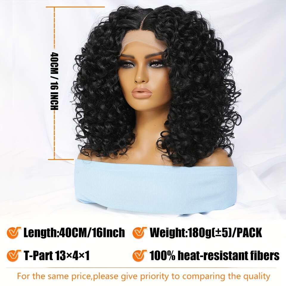 180% Density Short Afro Curly Front - 13X4x1 T-Part, 100% Heat-Resistant Fiber, Ombre Blonde Ginger Black, Pre-Plucked, Cosplay Ready, 16Inch, Synthet