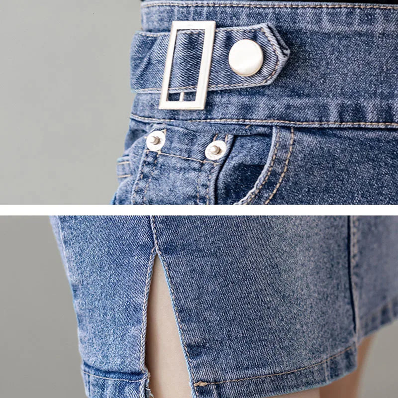 Autumn Plus Size Skirt For Women High Waist Large Slit Black Or Blue Jeans Skirts Korean Fashion Slim Jupe Femme 251027