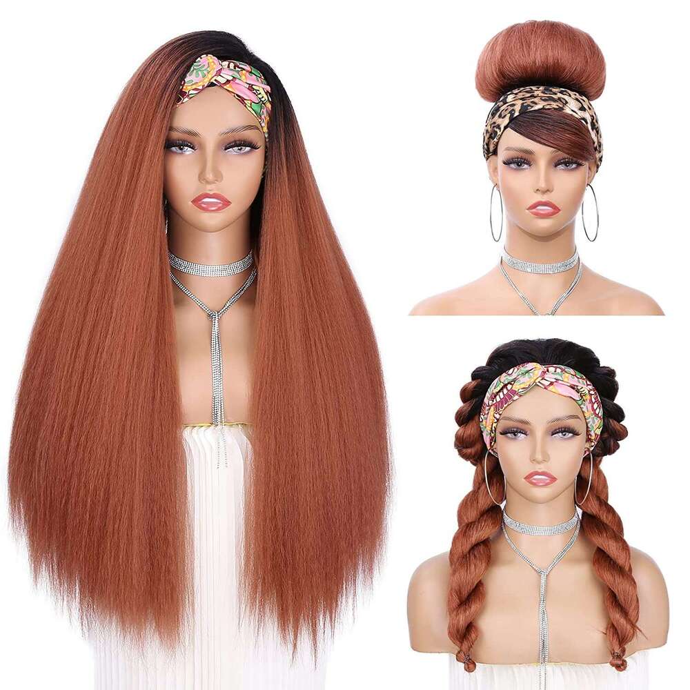 Kinky Headband Women - Synthetic Long Yaki Straight Wigs With Black Headband, Afro Wig For Daily Party, Halloween, Cosplay, Parties, Etc., Party Natur