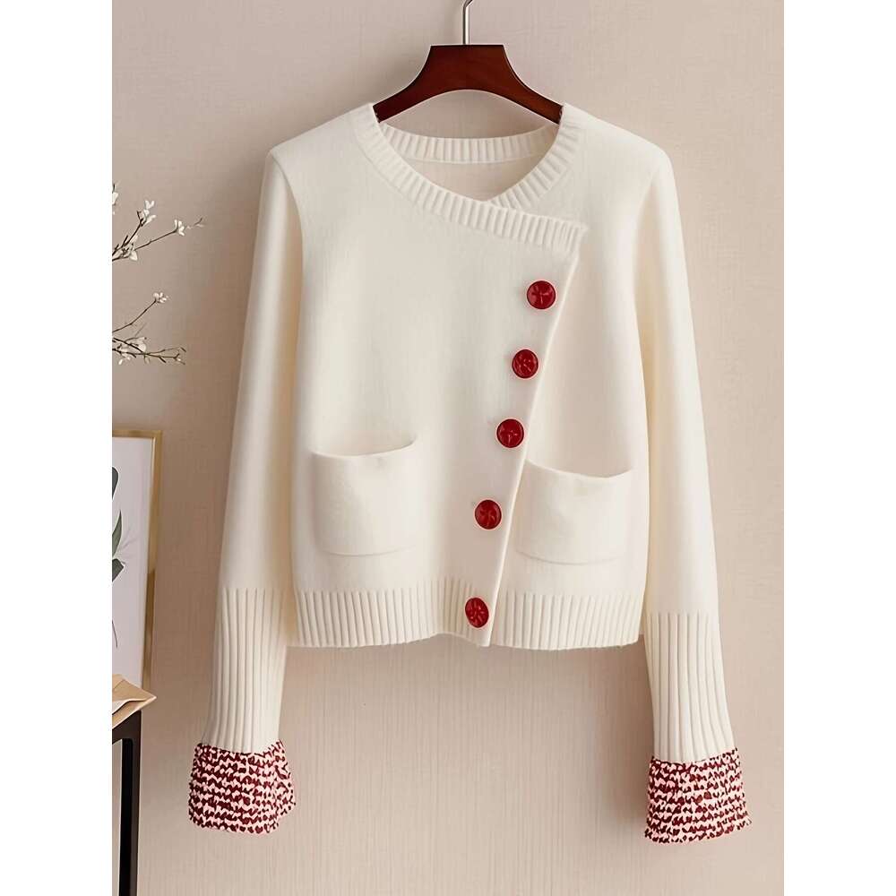 A White Sweater Women, Perfect For Spring Autumn, Featuring A Sophisticated Design And Unique Cardigan Style.
