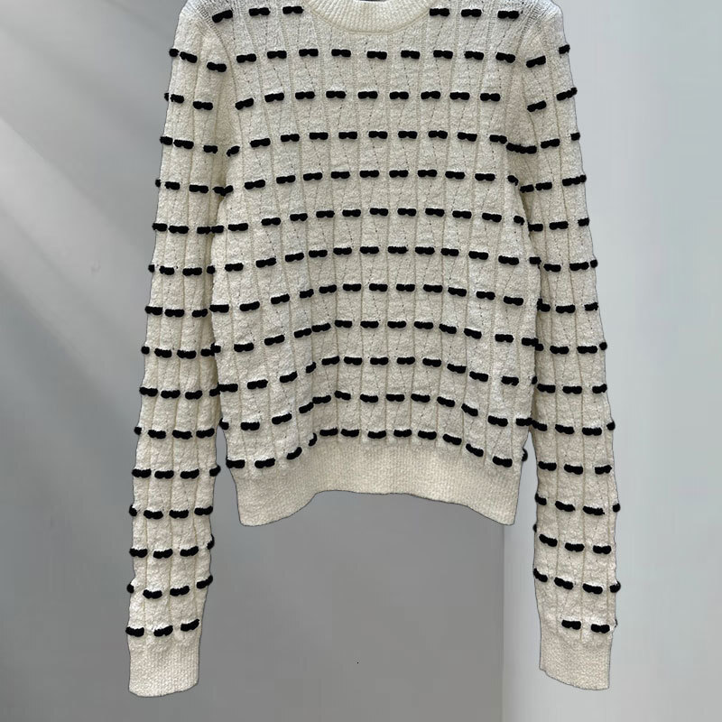 Luxury Designer Women's Black White Bow Long Sleeve Sweater Fashion Runway Wool Blend Round Neck Soft Pullover Two Colors Classic Winter Base Clo