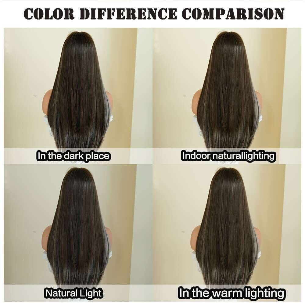 7Jhh WIGS Coffee Brown Heat Resistant Synthetic Hair, Natural Look For Everyday, Parties, Halloween Voluminous Straight Hairstyle With Rose Net Cap Wo