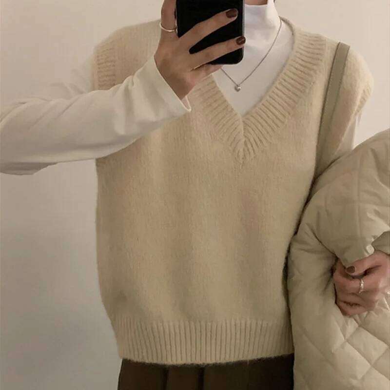 Sleeveless Autumn Winter Pullover Knitted Women Sweaters Vest New Fashion V Neck Casual Loose Elegant Knitwear Bottoming Tops Women Sweater Designer S