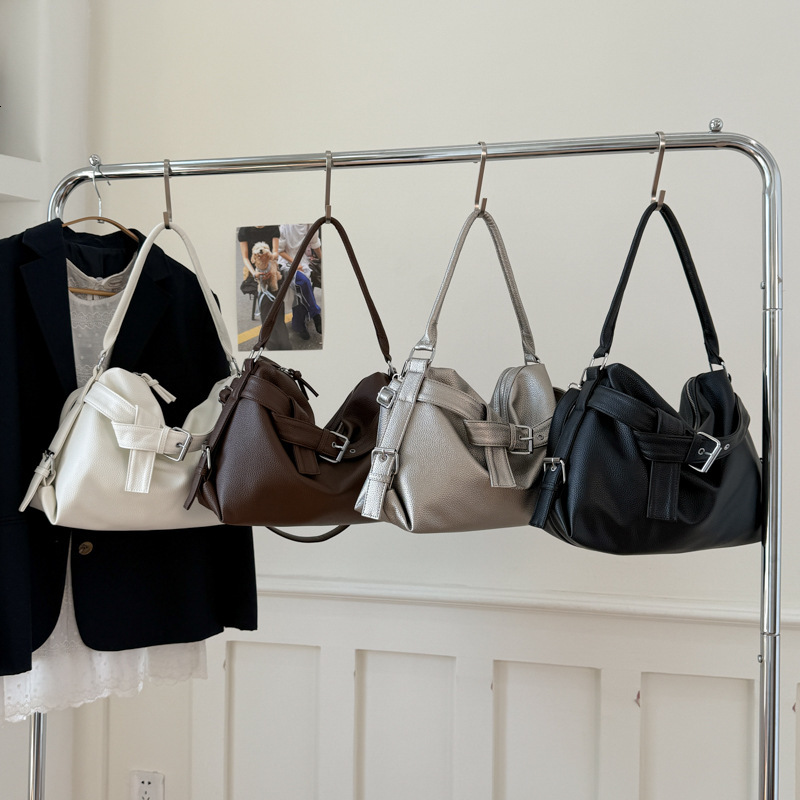 Free shipping designer bag Large Capacity Soft Leather Tote Bag with Buckle Design Stylish Motorcycle Bag Heavy-duty Single Shoulder Crossbody Bag