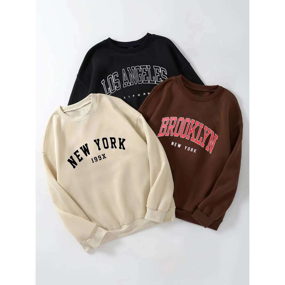 Letter Print Pullover Sweatshirt, Casual Long Sleeve Crew Neck Sweatshirt For Fall & Winter, Women's Clothing hoodies women