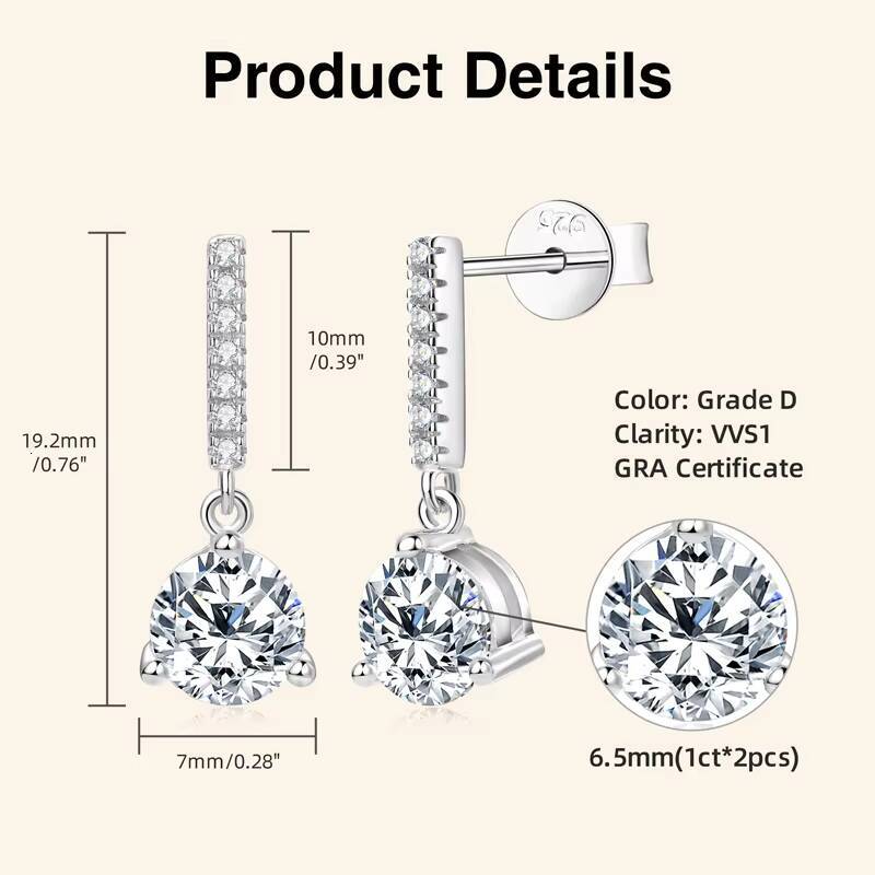 Earrings Wholesale Bulk Diamond Hoop Earrings 925 Sterling Silver 65mm 1CT DColor Round Cut Moissanite Stud Earring for Women