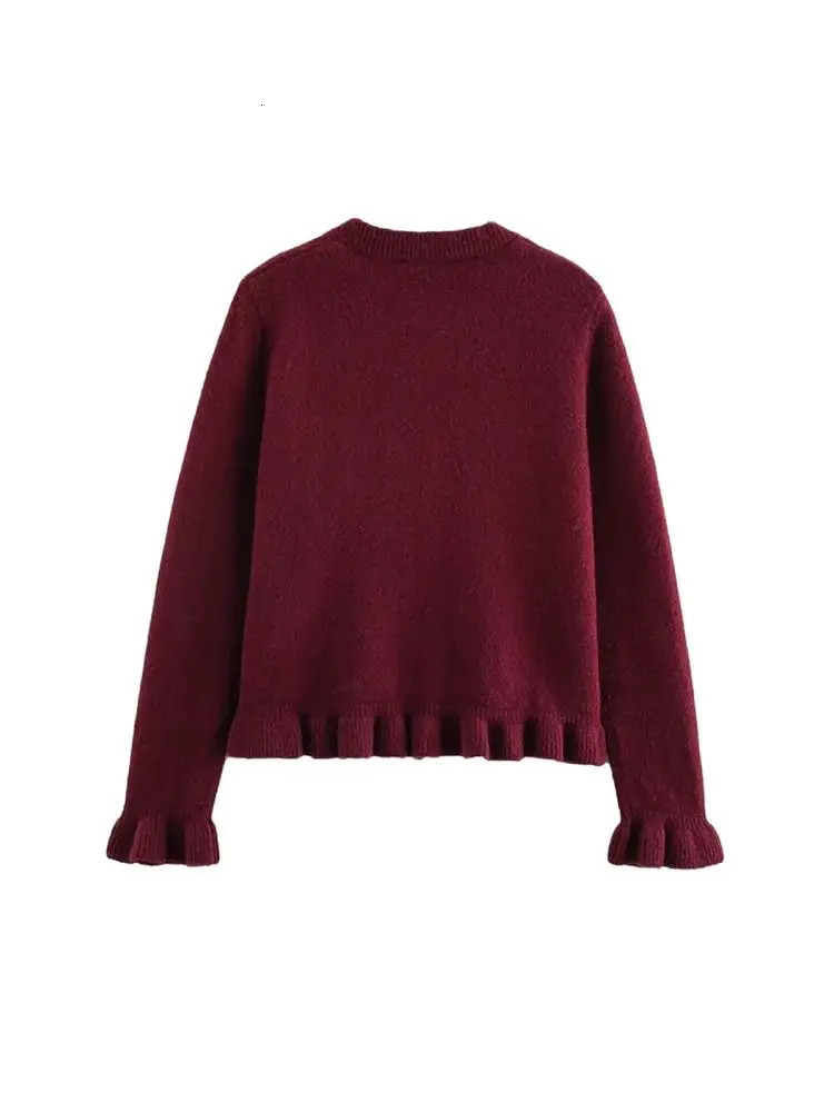 Womens Ruffled Knit Cardigan Sweater ONeck Long Sleeve Chic Top with Front Buttons Fashion Outerwear 251027