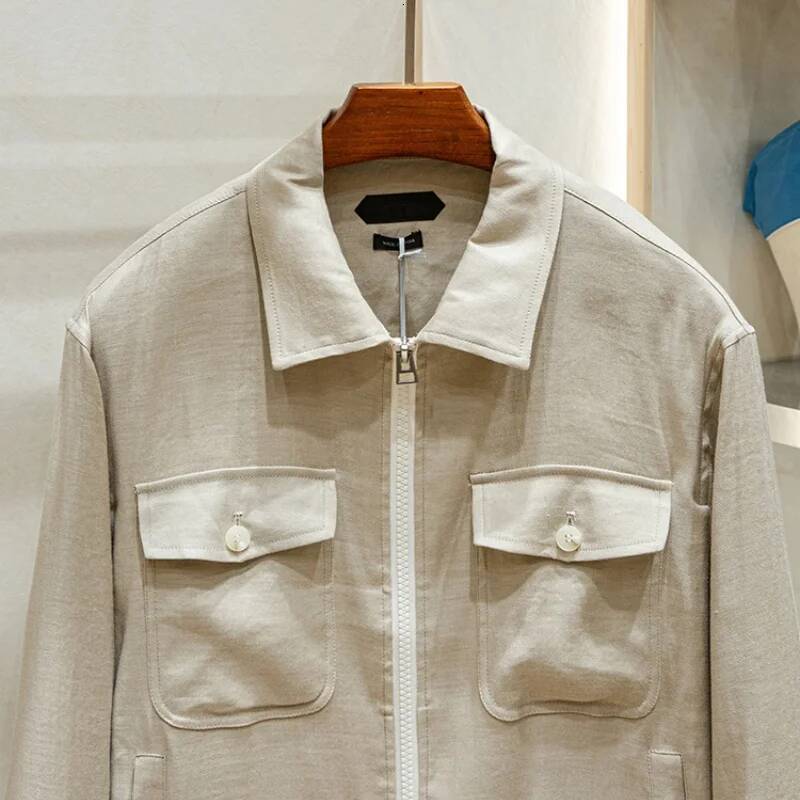 Linen Blended Men's Spring And Summer Casual Lightweight Simple Collar Jacket Coat