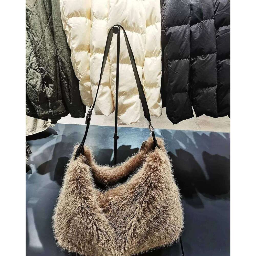 JIAERDI Vintage Khaki Handbag Women Fashionable Large Capacity Soft Plush Tote Ladies Retro Casual Shoulder Bag Y2k