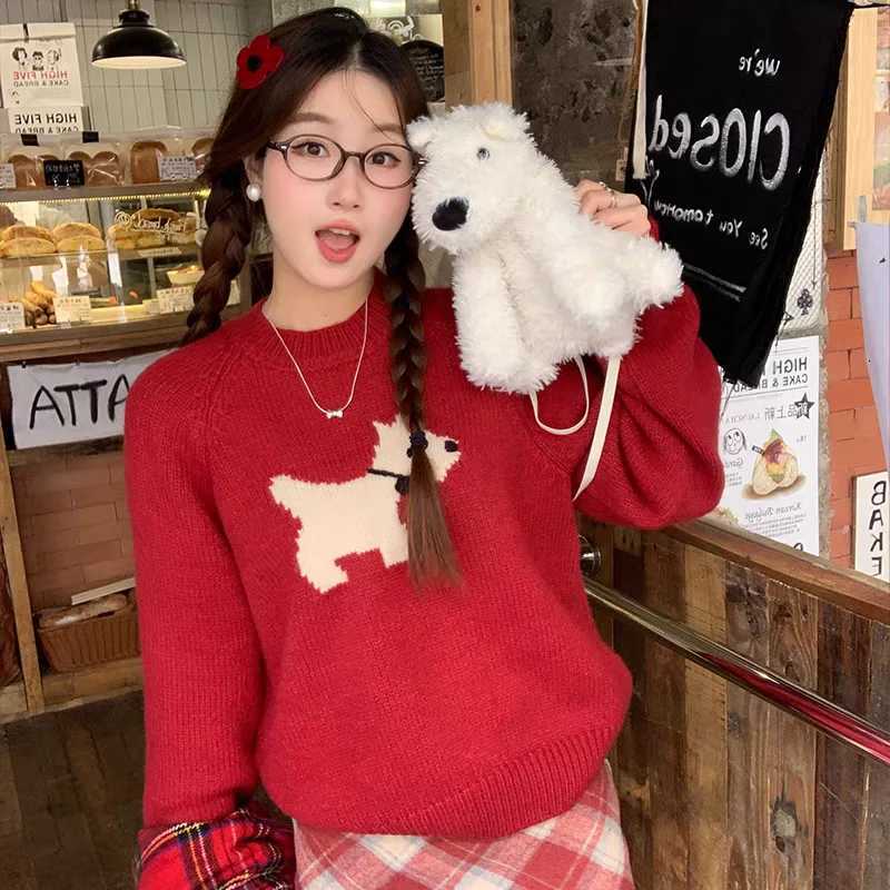 New Autumn and Winter Round Neck Longsleeved Puppy Sweater Womens Fashion Casual Pullover Knitted Sweater TopT251027