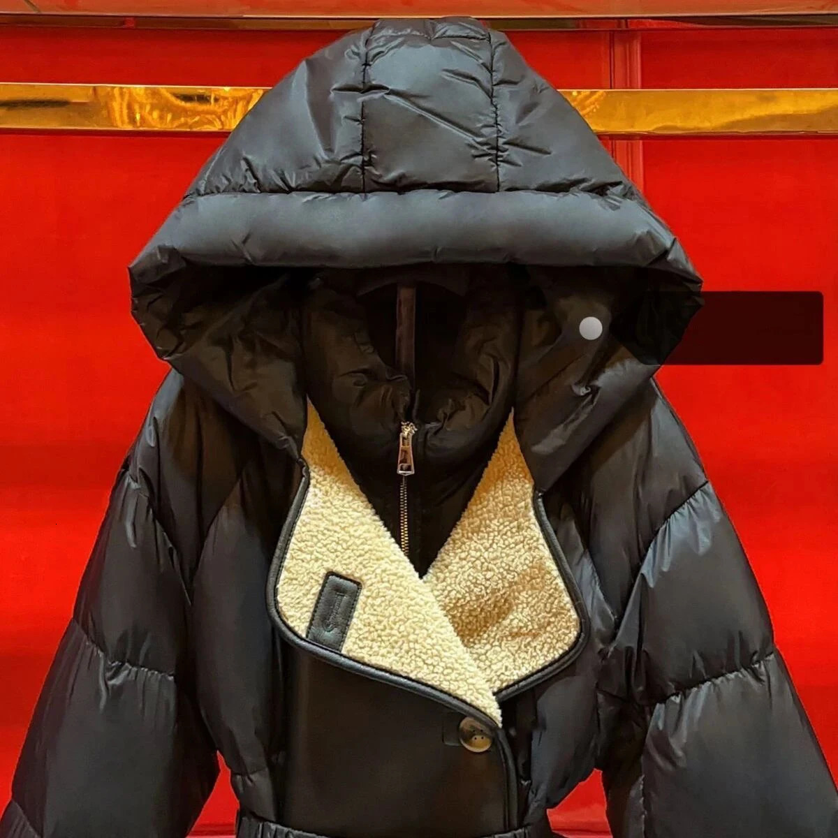 Winter Patchwork PU Leather Loose Parkas Female Hooded with Belt Down Jackets White Duck Casual Coat Puffer Jacket 251027