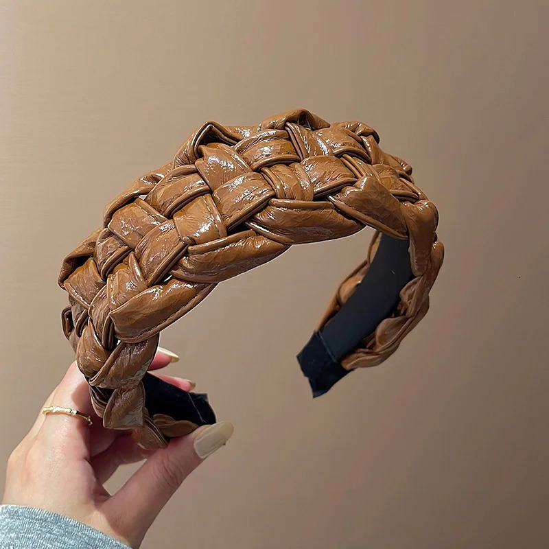 45CM Women Headband Top Quality PU Leather Plaited Hairband Fashion Female Party Holiday Head Hoop Accessories 251023