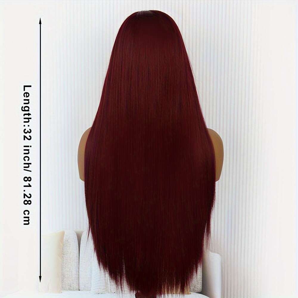 360 Full Wig 180% Density Straight Hair, Pre-Plucked Natural Look, Heat Resistant Fiber Available In Red, Blonde, Black - Perfect For Daily Wear, Hall