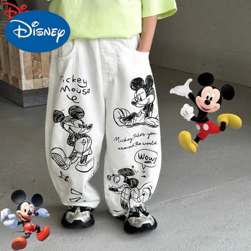 Disney Mickey Kids New Cute Fun Creative Cartoon Graffiti Pattern Fashion Personality Loose and Comfortable MidRise Pants H251027