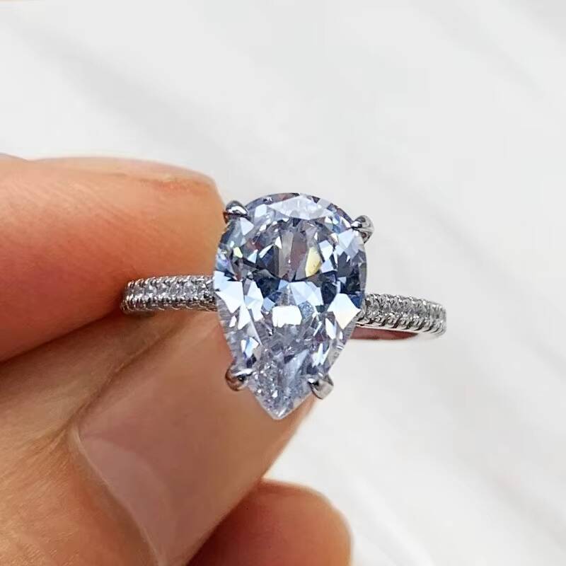 Luster 3carat Engagement 925 Sterling Silver Pear Moissanite Ring