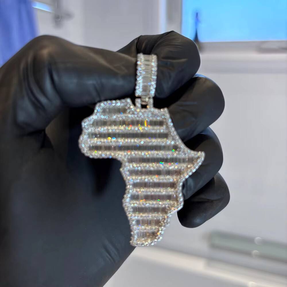 Wholesale Custom Moissanite Pendant 925 Sterling Silver Africa Map Pendant Necklace Moissanite Pendants Charms