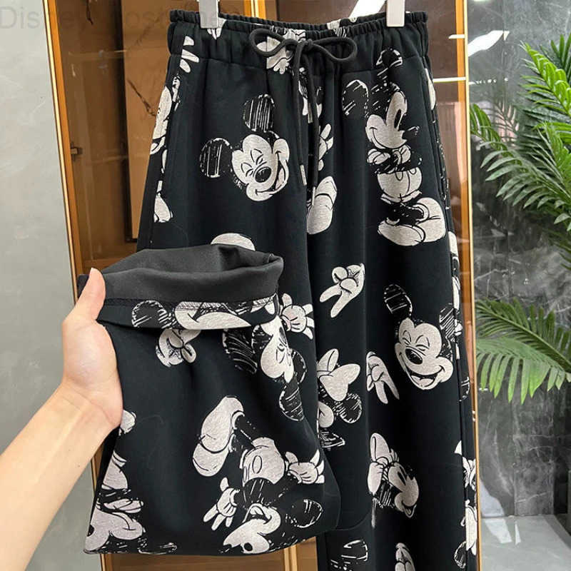 Disney Disneys cute Mickey girls new soft comfortable fashionable and versatile cartoon creative print pattern casual sweatpants H251027