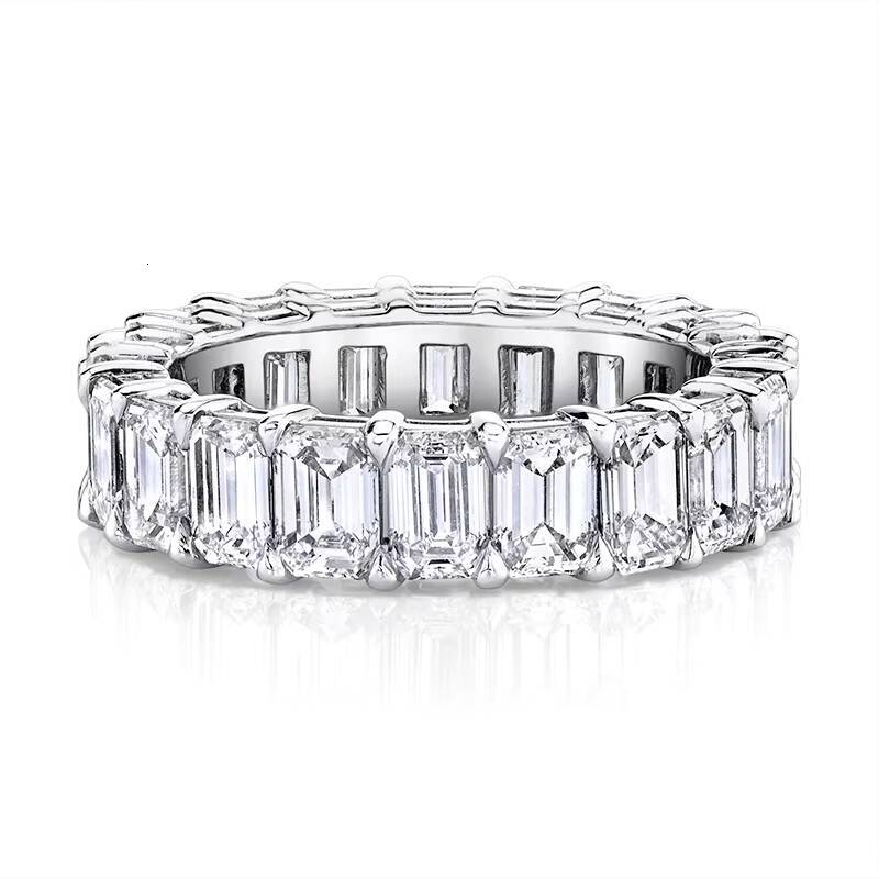 Luster Low Price Silver Moissanite Wedding Band Hot Sale Emerald Cut Moissanite Half Eternity Band