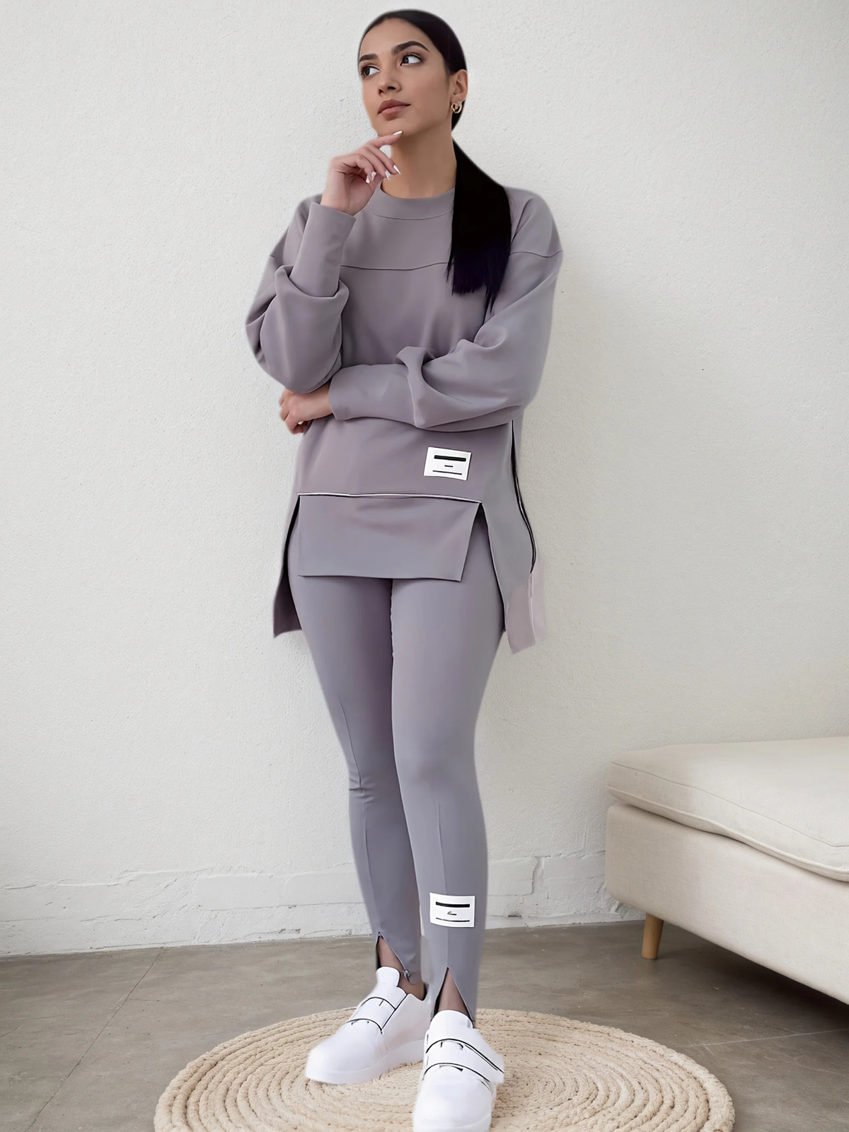 Womens loose irregular printed sportswear and jogging pants set a fashionable comfortable twopiece outfit 251027