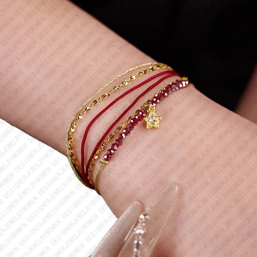 Designer Bracelet for Women French Style Bracelets Layered Bangle Red String Braided Bangles Lucky Charm Luxury Jewlery Designer for Women Elegant Chi
