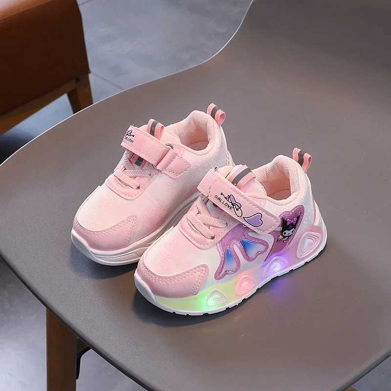 Childrens Sports Shoes Led Lights Sneaker Cartoon PU Leather Girls Pink Childrens Running Pink Shoes Size 2130 S251027