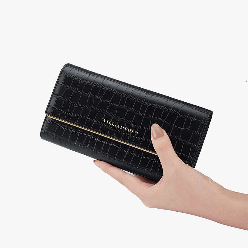 Women's Long Style Top Layer Cowhide Crocodile Pattern High-End Wallet Clutch for Women