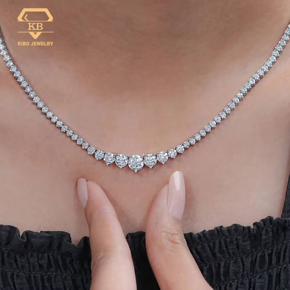 Fine Jewelry Women Gift Wedding Chain Three Prong Graduated Moissaniate Tennis Chain 925 Silver for Women