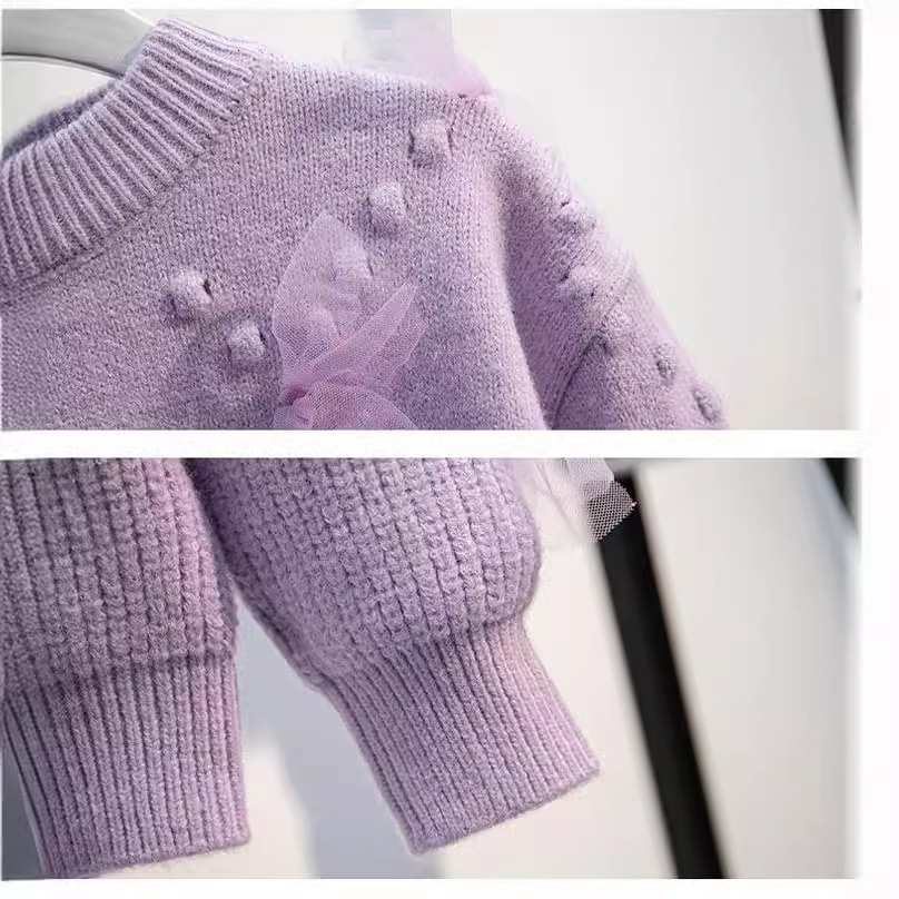 New Designer Girls' Thick Winter Sweater Fashion Girls' Fashion Mesh Patch Hoodie Knitted Basic Shirt