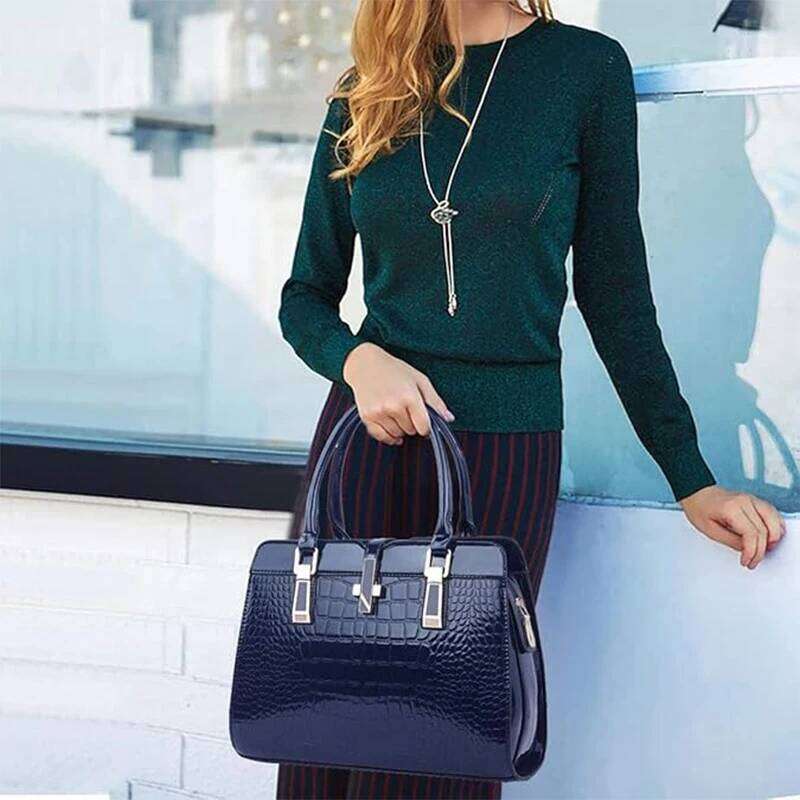 Brand Crocodile Handbag Tote Bright Leather Women Purse Shoulder Bag Female Top-handle Bags Commuting Shopping